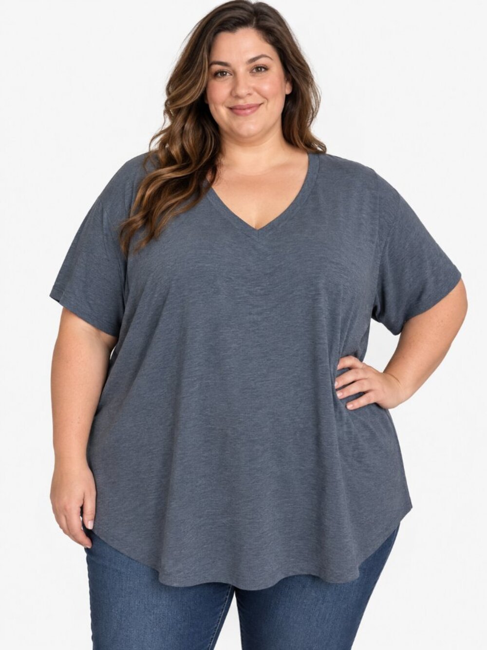 Glitzy Lifestyle 6XL Blue Heather V Neck Tee Plus Size Stretch Top
